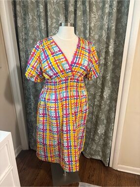 Never Worn First Love Multicolor Plaid V-Neck Midi Dress